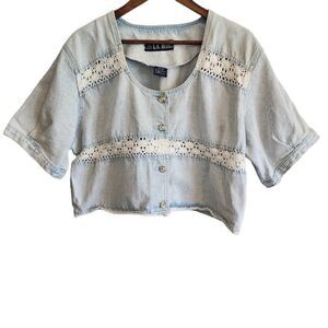 Vintage L.A. Blues Light Wash Denim Crochet Crop Jacket Plus Size 22